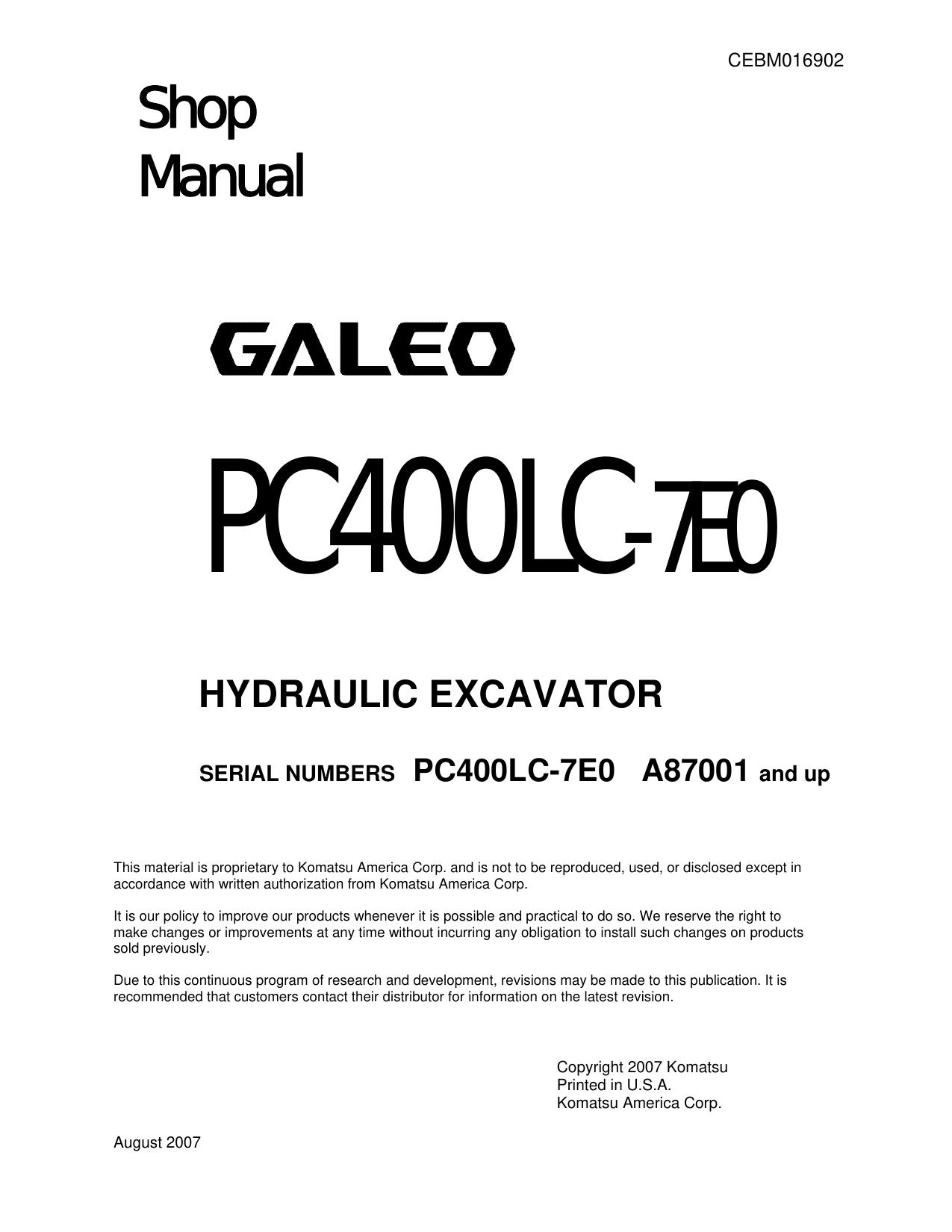 PC400LC-7E0 Shop Manual